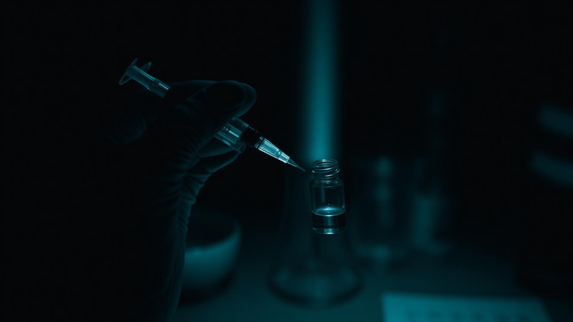 Laboratorium med sprøyte og hetteglass
